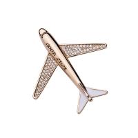 Brass Brooch, Airplane, plated, micro pave cubic zirconia & for man 