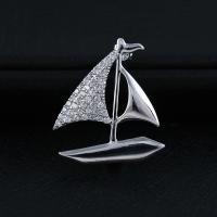 Cubic Zirconia Brooch, Brass, Sail Boat, plated, Unisex & micro pave cubic zirconia 