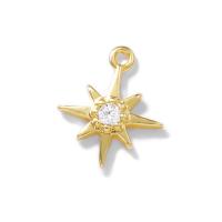 Cubic Zirconia Micro Pave Brass Pendant, Eight Point Star, gold color plated, DIY & micro pave cubic zirconia, metallic color plated, nickel, lead & cadmium free 