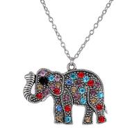 Zinc Alloy Sweater Chain Necklace, with Rhinestone, Elephant, fashion jewelry & for woman 