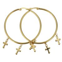 Stainless Steel Hoop Earring, Cross, plated, fashion jewelry & for woman  