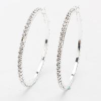 Zinc Alloy Hoop Earring, fashion jewelry & for woman & with rhinestone, silver color 