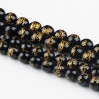 Natürliche schwarze Achat Perlen, Schwarzer Achat, rund, schwarz, 10x10x10mm, 38PC/Strang, verkauft von Strang