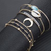 Zinc Alloy Bracelet Set, with Trumpet Shell, gold color plated, 6 pieces & for woman & with rhinestone 