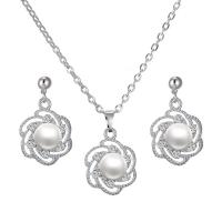 Rhinestone en alliage de zinc bijoux , Boucle d’oreille stud & collier, bijoux de mode & avec strass, argent, Vendu par PC
