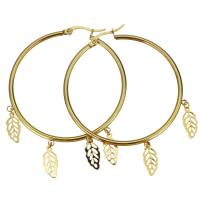 Stainless Steel Hoop Earring, Leaf, plated, fashion jewelry & for woman  