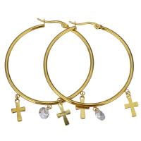 Stainless Steel Hoop Earring, Cross, plated, fashion jewelry & for woman  6mm 