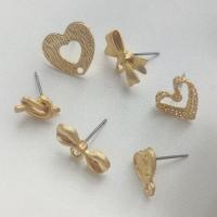 Zinc Alloy Earring Post Component, stainless steel post pin, gold color plated, Baroque style & DIY & hollow & matte, golden 