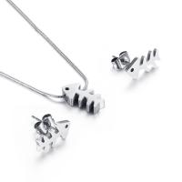 Fashion Stainless Steel Jewelry Sets, Stud Earring & necklace, Fish Bone, plated, for woman 
