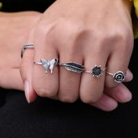 Zinc Alloy Ring Set, finger ring, 5 pieces & fashion jewelry, silver color 