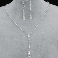 Rhinestone Zinc Alloy Jewelry Set, fashion jewelry & with rhinestone, silver color, 35+15cm 