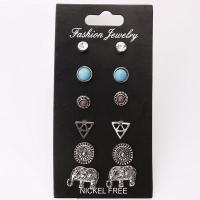 Turquoise Zinc Alloy Earring, plated, 6 pieces & fashion jewelry & for woman & with rhinestone, nickel, lead & cadmium free 