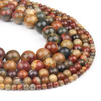 Einzelne Edelstein Perlen, Rote Kiefer, rund, poliert, braun, 98PCs/Strang, verkauft von Strang