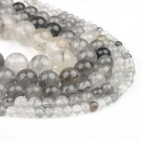 Gefärbte Quarz Perlen, Cloud-Quarz, rund, poliert, grau, 98PCs/Strang, verkauft von Strang