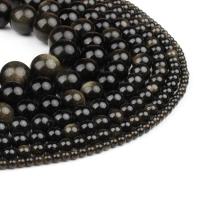 Goldstein Perlen, Gold- Obsidian, rund, poliert, schwarz, 98PCs/Strang, verkauft von Strang