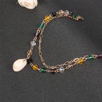 Zinc Alloy Anklet, with Resin, gold color plated, Double Layer & Bohemian style & for woman, multi-colored Approx 10.6 Inch 