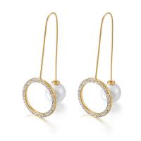 Edelstahl Tropfen Ohrring, mit ABS-Kunststoff-Perlen, rund, plattiert, verschiedene Muster für Wahl & für Frau, keine, 23x23mm, verkauft von Paar