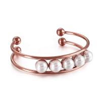 pulsera brazalete de acero inoxidable, con Perlas de plástico ABS, chapado, Doble capa & para mujer, más colores para la opción, 60x2.5mm, Vendido por UD