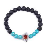 Gemstone Bracelets, Zinc Alloy, with Natural Stone & turquoise & Lava & Tiger Eye, Unisex 