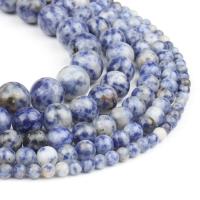 Einzelne Edelstein Perlen, Blauer Speckle-Stein, rund, poliert, blau, 98PCs/Strang, verkauft von Strang
