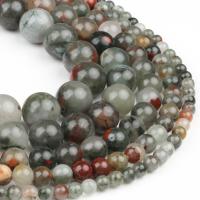 Perles de pierre gemme unique, Bloodstone africain, Rond, poli, gris clair Vendu par brin