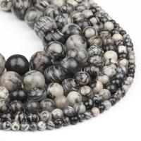 Perles de pierre gemme unique, Pierre en soie noire, Rond, poli, noire Vendu par brin