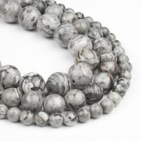Einzelne Edelstein Perlen, Karte-Stein, rund, poliert, grau, 63PCs/Strang, verkauft von Strang