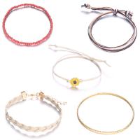 Fashion Zinc Alloy Bracelets, bangle & bracelet, with Seedbead & PU Leather, gold color plated, 5 pieces & for woman 