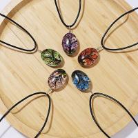 Collier de perles de verre, pierre gemme en verre, avec Fleurs séchées & cordon en cuir, bijoux de mode, plus de couleurs à choisir, Vendu par PC