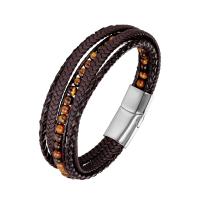 PU Leather Cord Bracelets, with Natural Stone, fashion jewelry & multilayer & for man Approx 7.48 Inch 