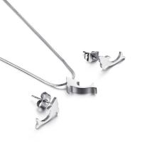 Fashion Stainless Steel Jewelry Sets, Stud Earring & necklace, Dolphin, plated 