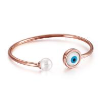 Stainless Steel Cuff Bangle, with ABS Plastic Pearl, plated, for woman 