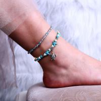 Zinc Alloy Anklet, with Seedbead & turquoise, Double Layer & fashion jewelry & for woman, green 