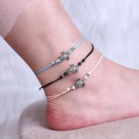Zinc Alloy Anklet, with Wax Cord, three layers & fashion jewelry & for woman, blue 