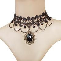 Fashion Choker Necklace, Lace, with Zinc Alloy, fashion jewelry & for woman, black, 300mm 