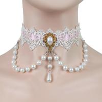 Fashion Choker Necklace, Lace, with Plastic Pearl, fashion jewelry & for woman, pink, 300mm 