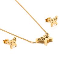 Fashion Stainless Steel Jewelry Sets, Stud Earring & necklace, Butterfly, 18K gold plated, for woman 