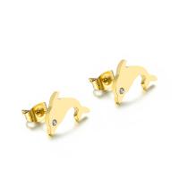 Stainless Steel Stud Earring, Fish, plated, for woman 