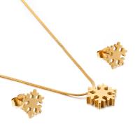 Fashion Stainless Steel Jewelry Sets, Stud Earring & necklace, Snowflake, 18K gold plated, for woman 