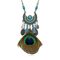 Zinc Alloy Sweater Chain Necklace, with Feather, fashion jewelry, green 