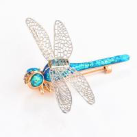 Brass Brooch Finding, with Artificial Opal, Dragonfly, plated, micro pave cubic zirconia 