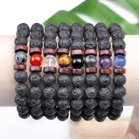 Gemstone Bracelets, Natural Stone, with Lava & Wood, Unisex, multi-colored 