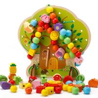 деревянный Деревянная струнная блок-игрушка, Пакет бумажного ящика & с упаковочной сумкой & фрукты дизайн & дизайн животных, разноцветный, продается Box