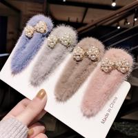 Hair Snap Clips, Zinc Alloy, with Plush, gold color plated, for woman 85mm 