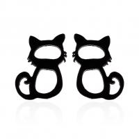 Stainless Steel Stud Earring, Cat, plated & for woman 