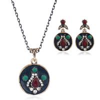 Rhinestone Zinc Alloy Jewelry Set, earring & necklace, with Resin, with 2.8inch extender chain, plated, oval chain & for woman & enamel & with rhinestone Approx 17.7 Inch 
