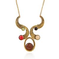 Zinc Alloy Necklace, with Gemstone, antique gold color plated, for woman & with rhinestone Approx 17.7 Inch 