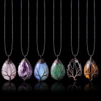Gemstone Necklaces, Quartz, with leather cord & Tiger Eye & Zinc Alloy, for woman 350mm 