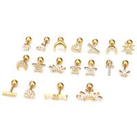 Stainless Steel Ear Piercing Jewelry, Brass, stainless steel post pin, plated & micro pave cubic zirconia 
