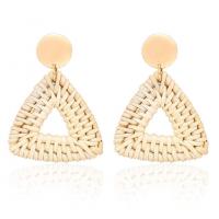 Rattan Earring, Wood, with Brass, Triangle, gold color plated, for woman 